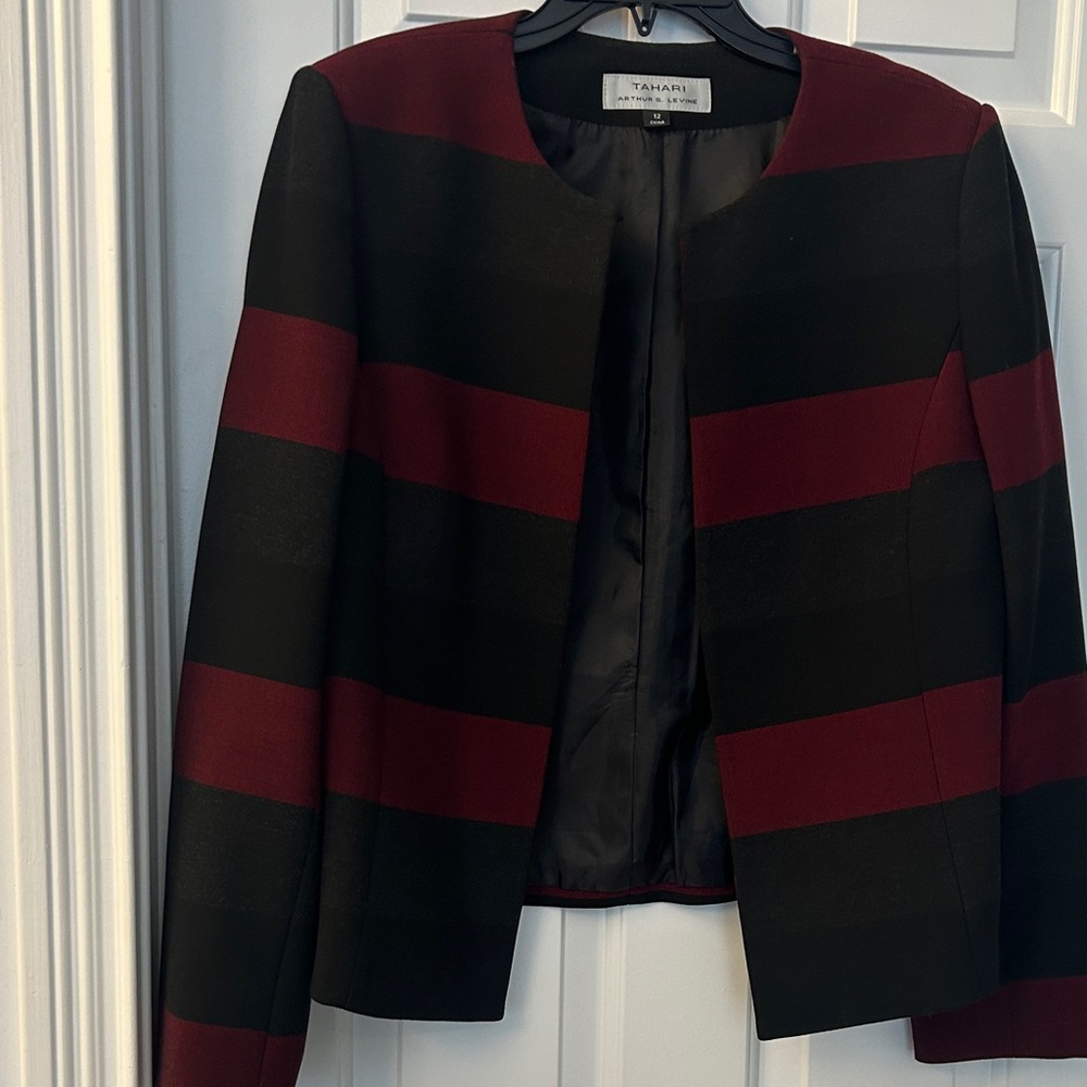 Tahari Women's Striped Blazer in Deep Red and Black